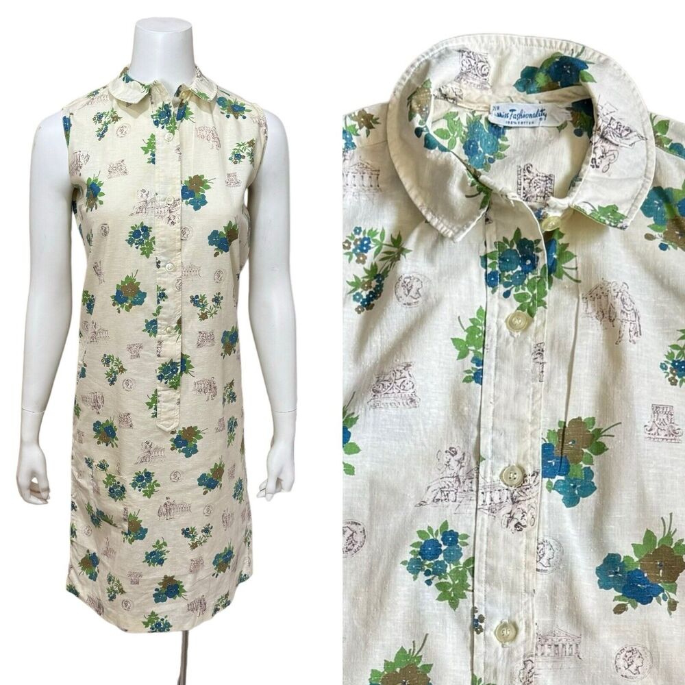 Vintage Floral Print Sleeveless Dress Size 7/8